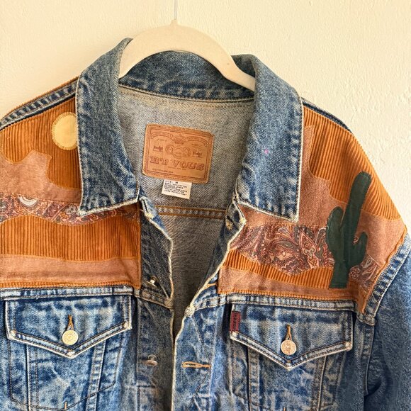 Et Vous Vintage 90s Heavyweight Denim Jacket with Southwestern / Western Quiltin - Picture 2 of 6